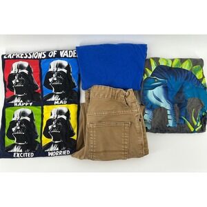 BUNDLE 4 Cat & Jack Star Wars Darth Vader Dinosaur Shirts Tan Pants Boys‎ M 8/10